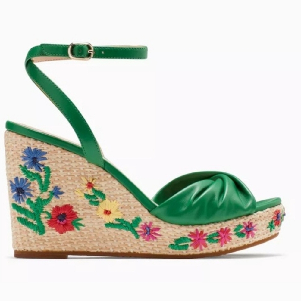 Kate Spade Tallulah Wedge Sandal In Green Bean Multi NWOT